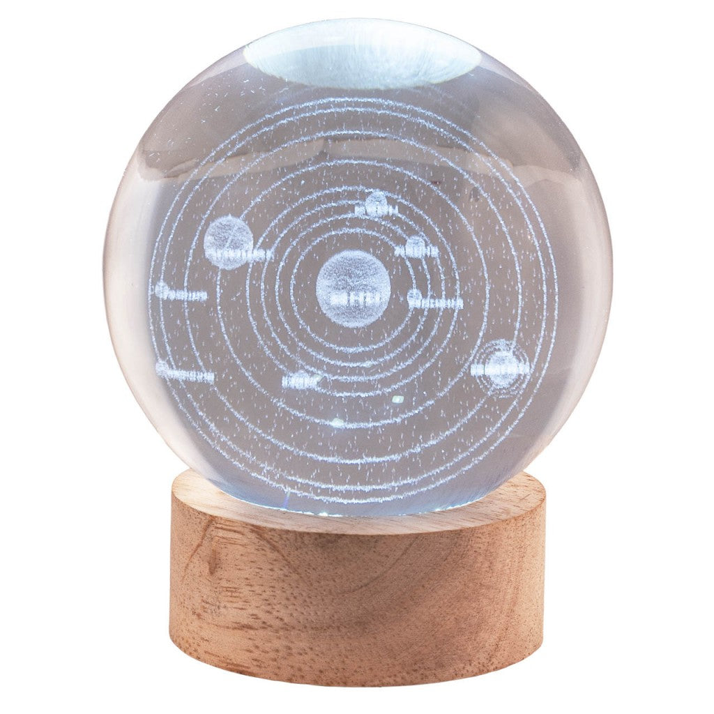 Sfera in cristallo con Galassia, base legno e LED