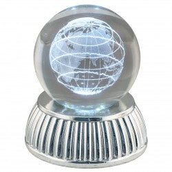 Sfera in cristallo con Globo terreste, base argento e LED