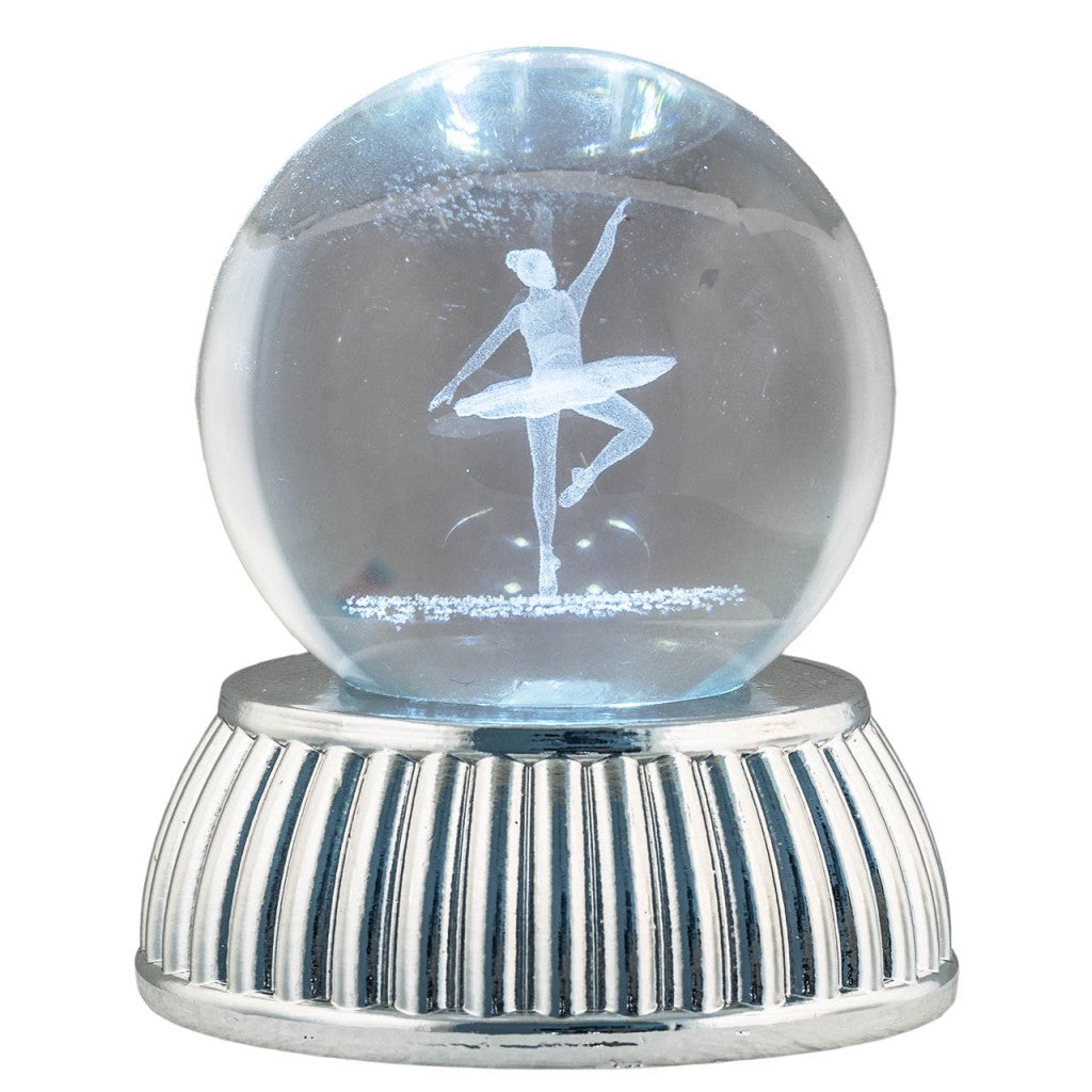 Sfera in cristallo con Ballerina, base argento e LED