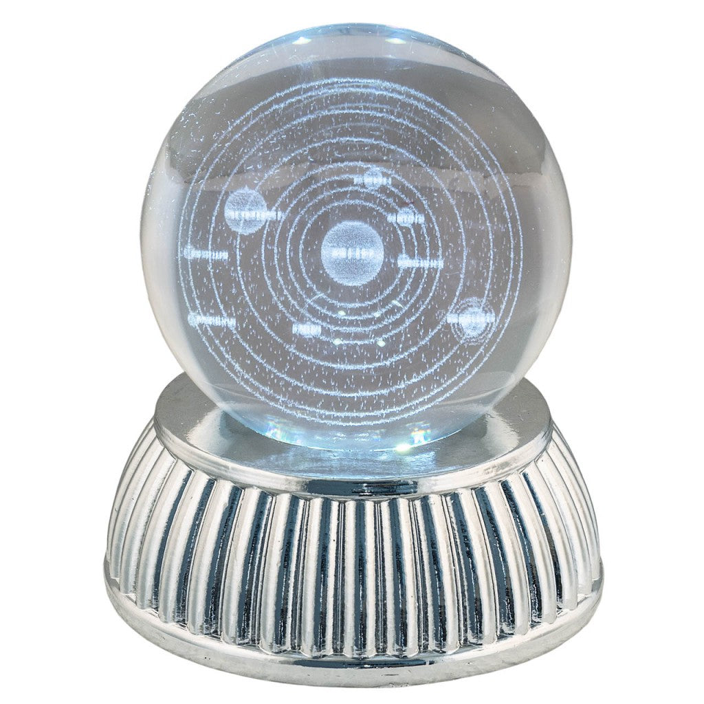 Sfera in cristallo con Galassia, base argento e LED