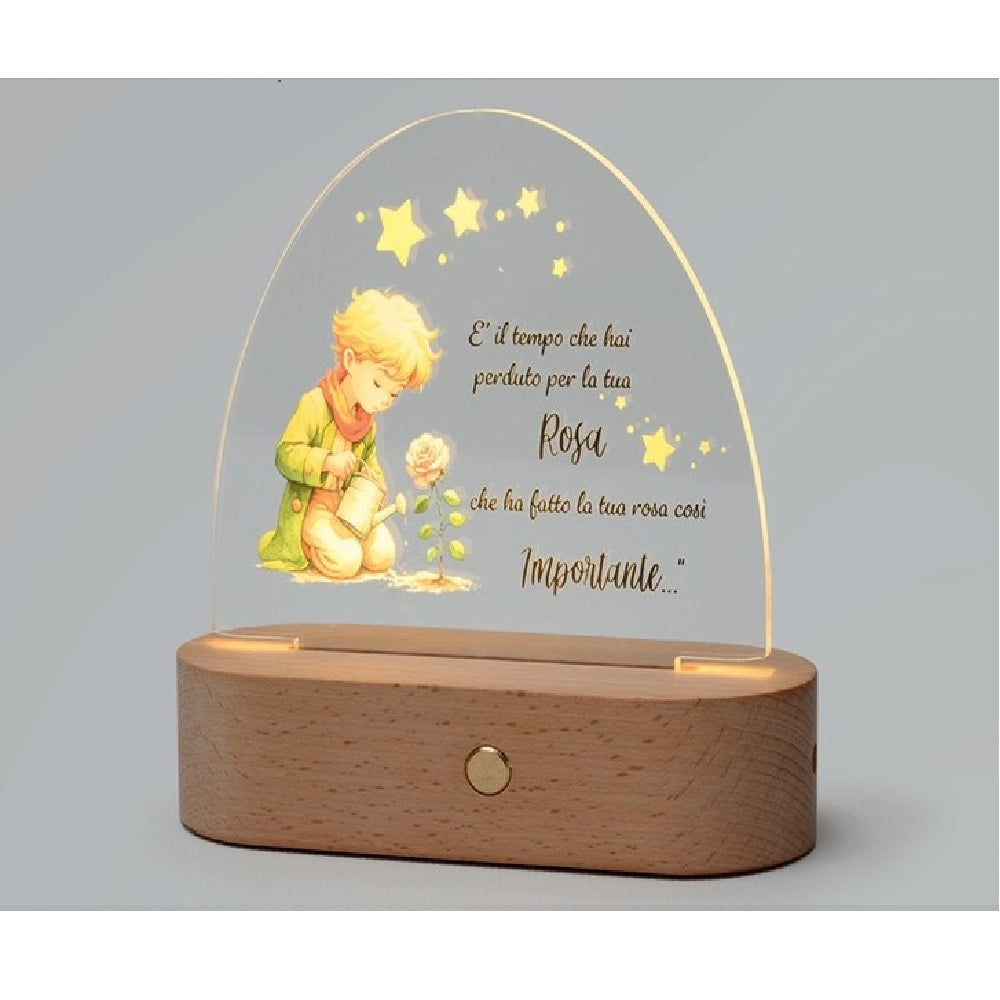 Sogni di Luce: lampada LED in legno con plexi cupola e Piccolo Principe
