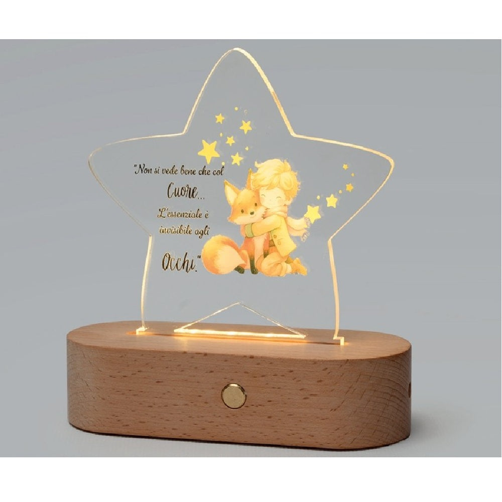 Sogni di Luce: lampada LED in legno con plexi stella e Piccolo Principe