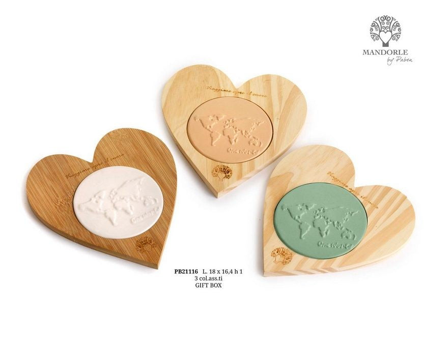 Sottopentola cuore in legno e porcellana, bomboniere per matrimonio