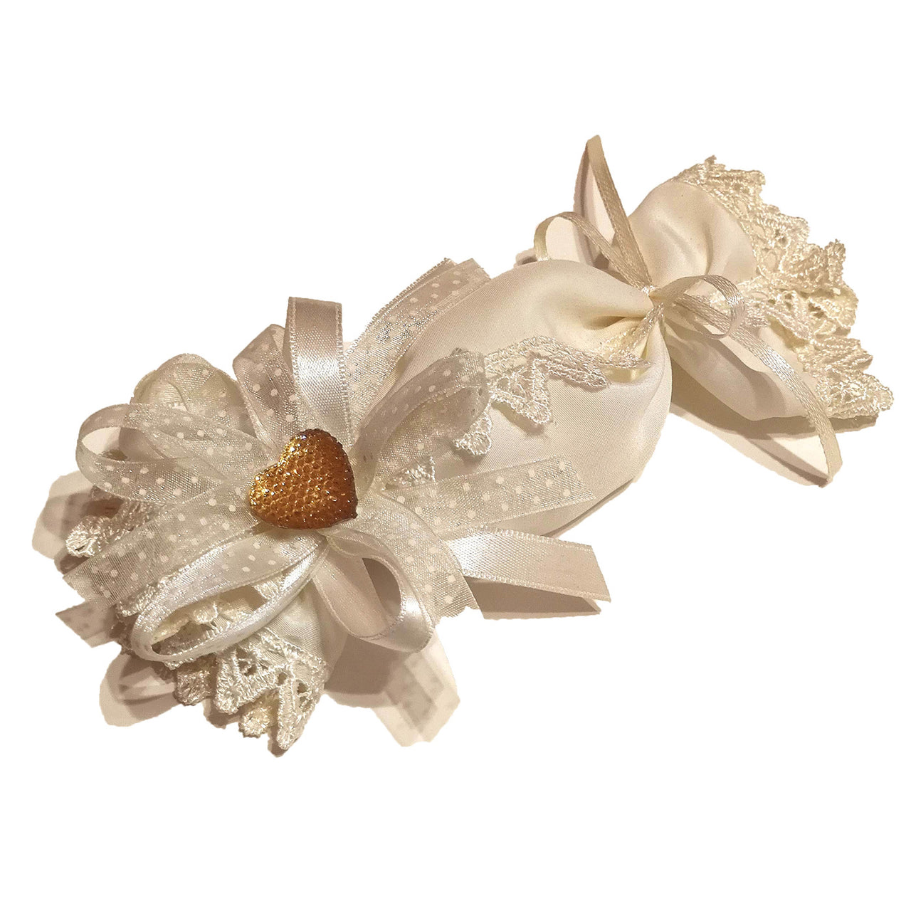 Glamour Caramella portaconfetti con centrino in seta con pizzo