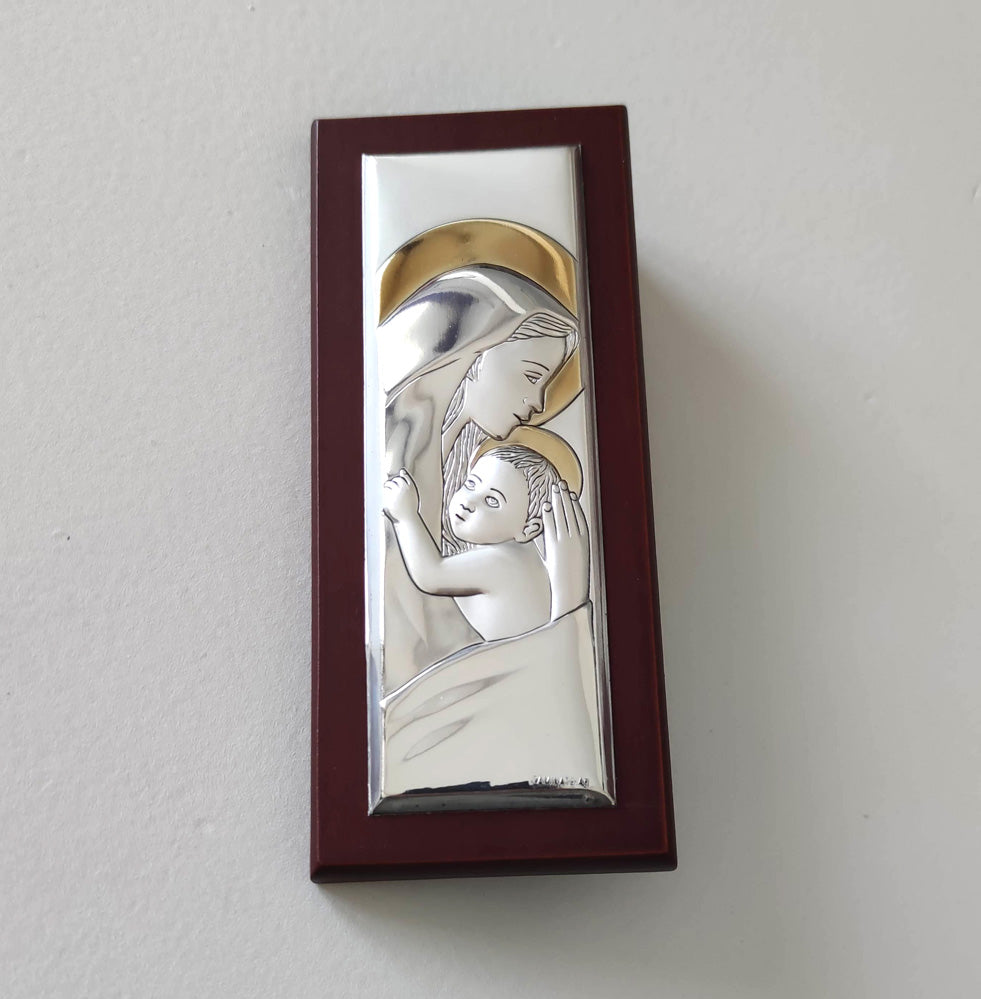 STOCK OFFERTA: Quadretto Maternità argento e oro su legno, 6 pz