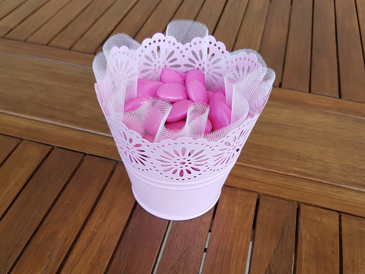 Cestino porta confetti in metallo smaltato rosa