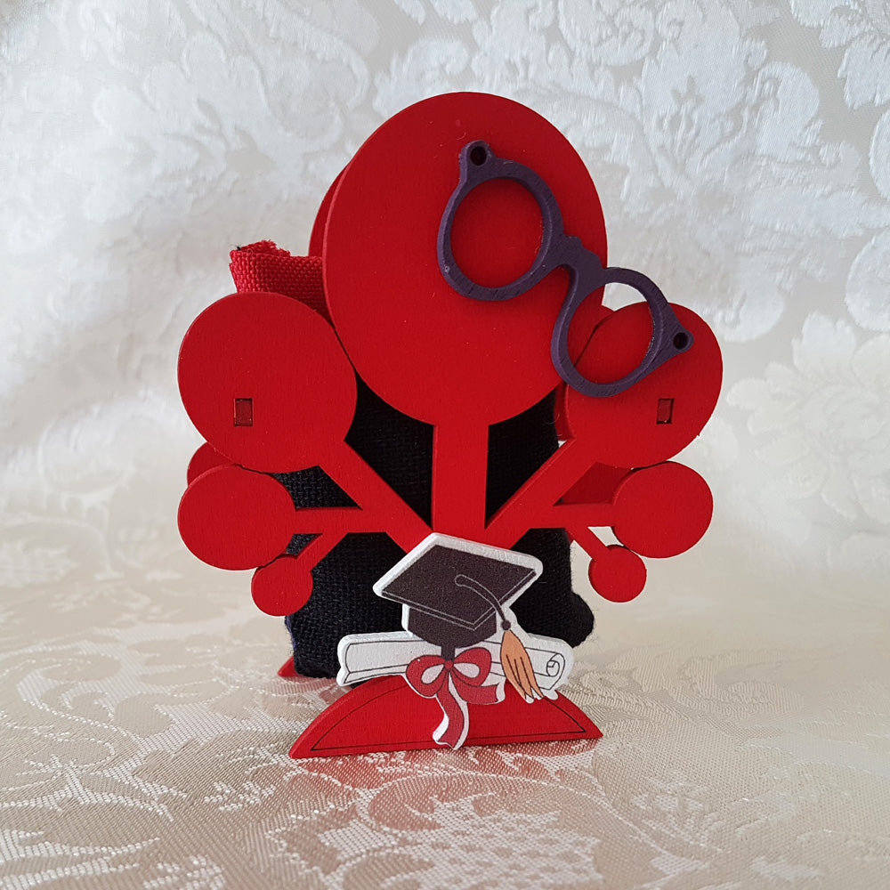 Albero stilizzato rosso in legno con tocco per Laurea,40 pz