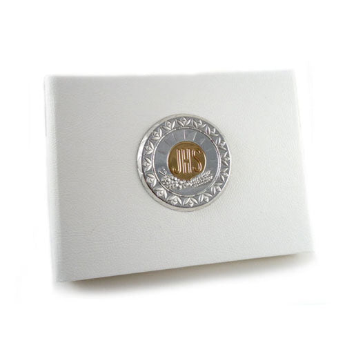 Album foto bianco tondo argento e oro per Comunione o Cresima