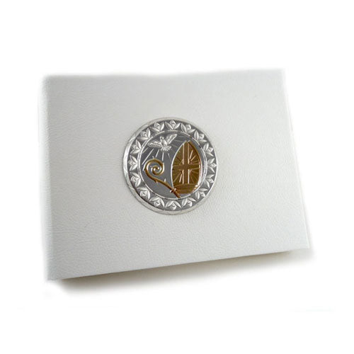 Album foto bianco tondo argento e oro per Comunione o Cresima