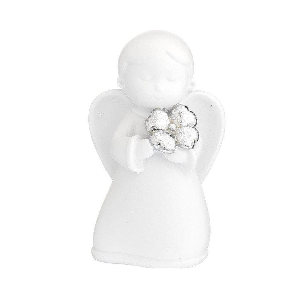Angelo bianco con fiore argento