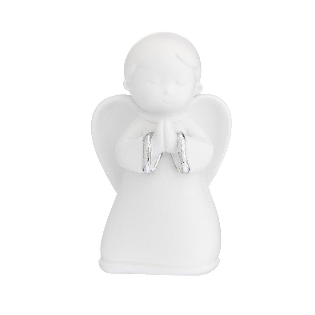 Angelo bianco con mani giunte argento