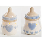 biberon grande in porcellana azzurra e bianca con led interno