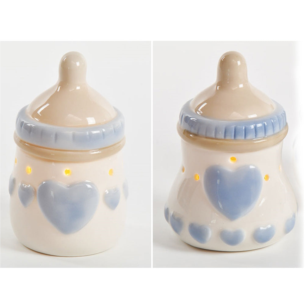 biberon grande in porcellana azzurra e bianca con led interno