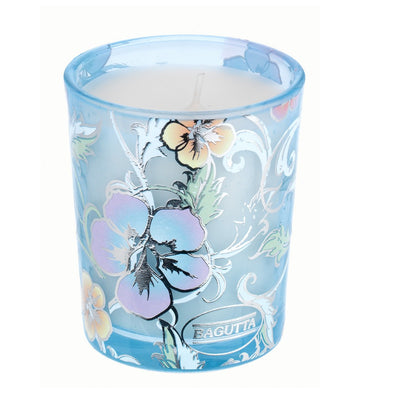 Candela aromatica in bicchiere con fiori, 4 colori e 2 misure