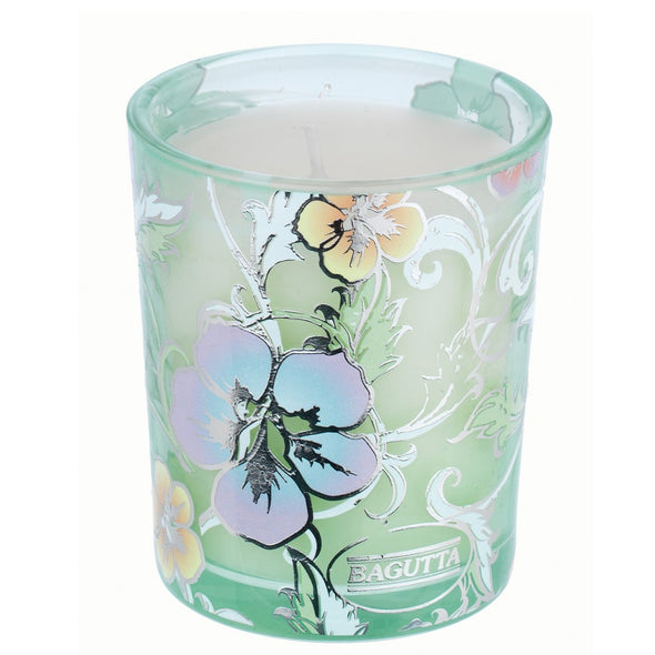 Candela aromatica in bicchiere con fiori, 4 colori e 2 misure