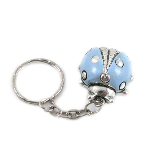 Portachiavi coccinella argentata e smalto azzurro