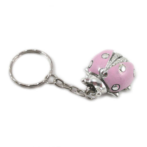 Portachiavi coccinella argentata e smalto rosa