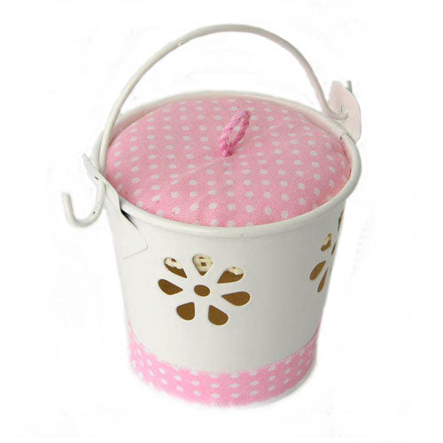 STOCK OFFERTA: Secchiellino in metallo con coperchio rosa a pois, 60 pz