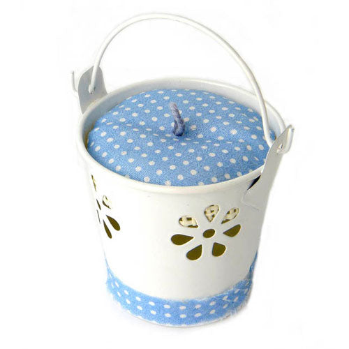 STOCK OFFERTA: Secchiellino in metallo con coperchio azzurro a pois, 60 pz