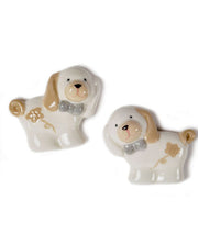 magnete cagnolino in porcellana color avorio e tortora cm 6 di lunghezza