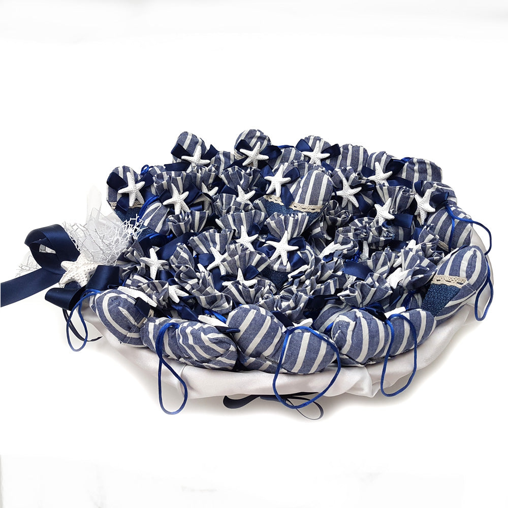 cesto con sacchettini tema mare e stella marina bomboniere blu