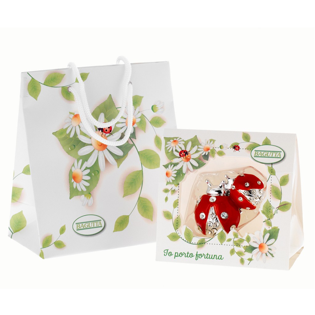 Coccinella argentata e smaltata con strass