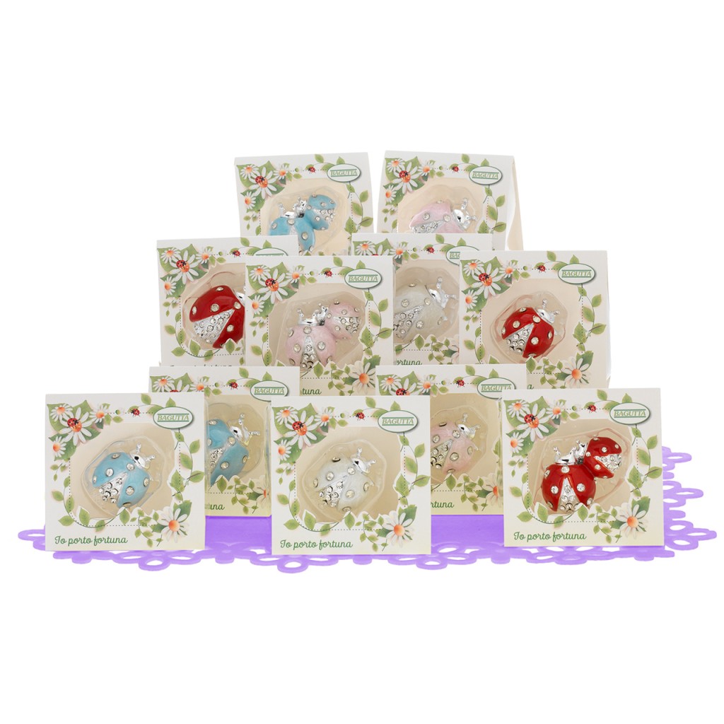 Coccinella argentata e smaltata con strass