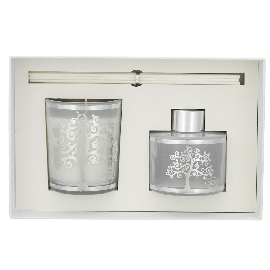 Cofanetto coordinato bianco con profumatore e candela aromatizzata