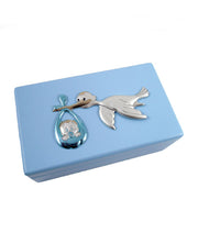 cofanetto legno azzurro cicogna