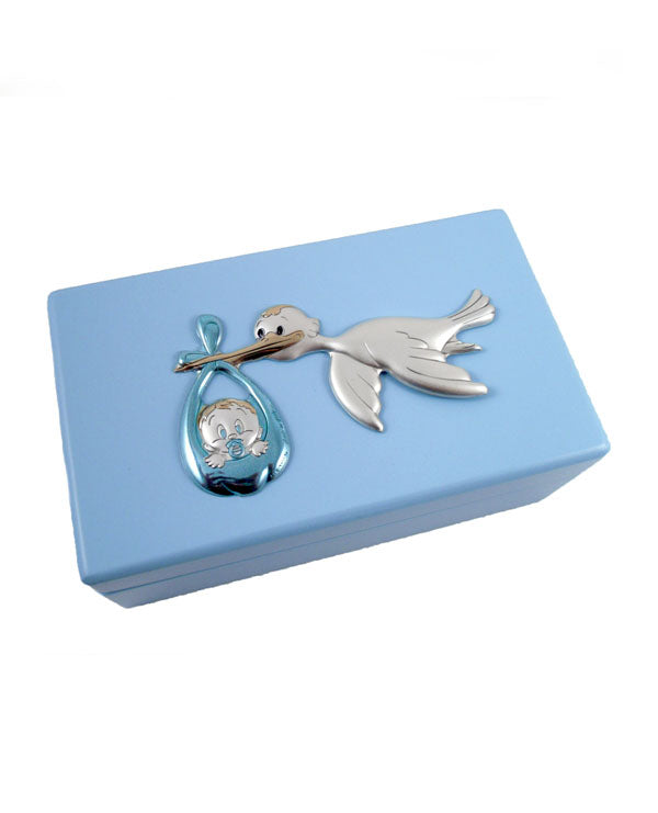 cofanetto legno azzurro cicogna