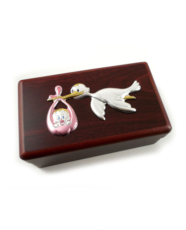 cofanetto legno cicogna rosa