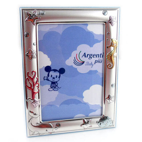 Cornice argento azzurra con pesciolini