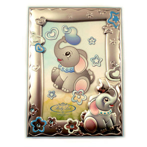 cornice portafoto in argento con elefantino smaltato