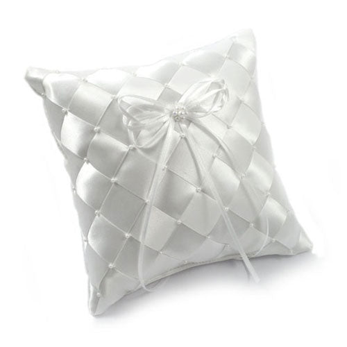 Cuscino per fedi bianco con intrecci e perline