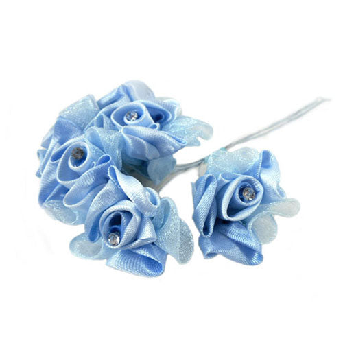 Fiore raso e organza con strass avorio rosa azzurro, 48 pz