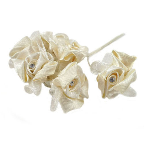 Fiore raso e organza con strass avorio rosa azzurro, 48 pz