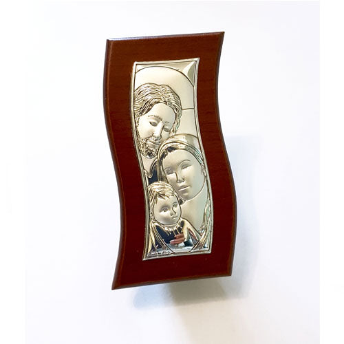 STOCK OFFERTA: Icona curva in legno e argento con Sacra Famiglia, 10pz