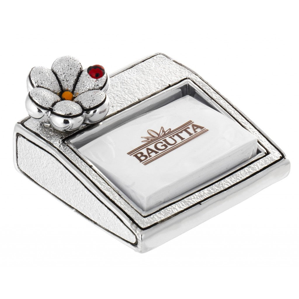 Porta post-it argentato con margherita