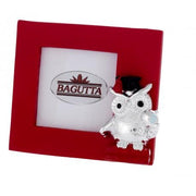 portafoto rosso bagutta con gufetto laureato argentato con mappamondo