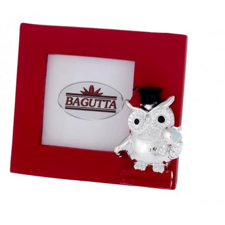 portafoto rosso bagutta con gufetto laureato argentato con mappamondo