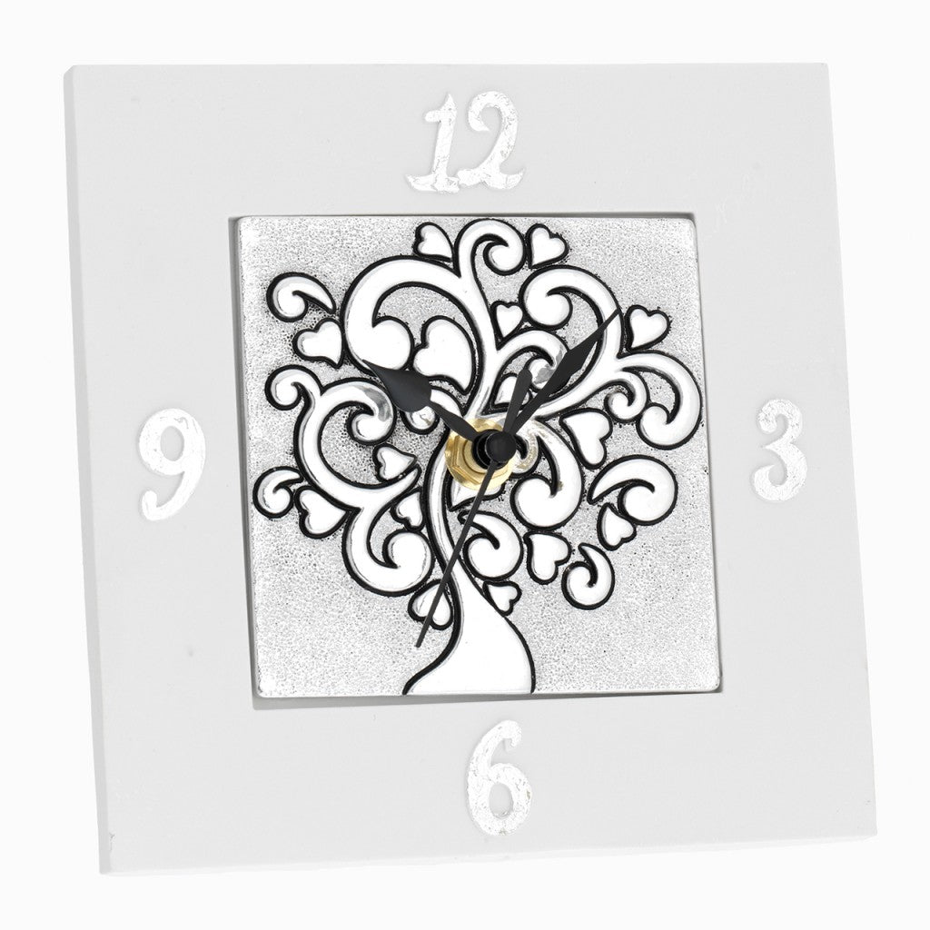 Orologio da tavolo quadrato con albero della vita con cuori