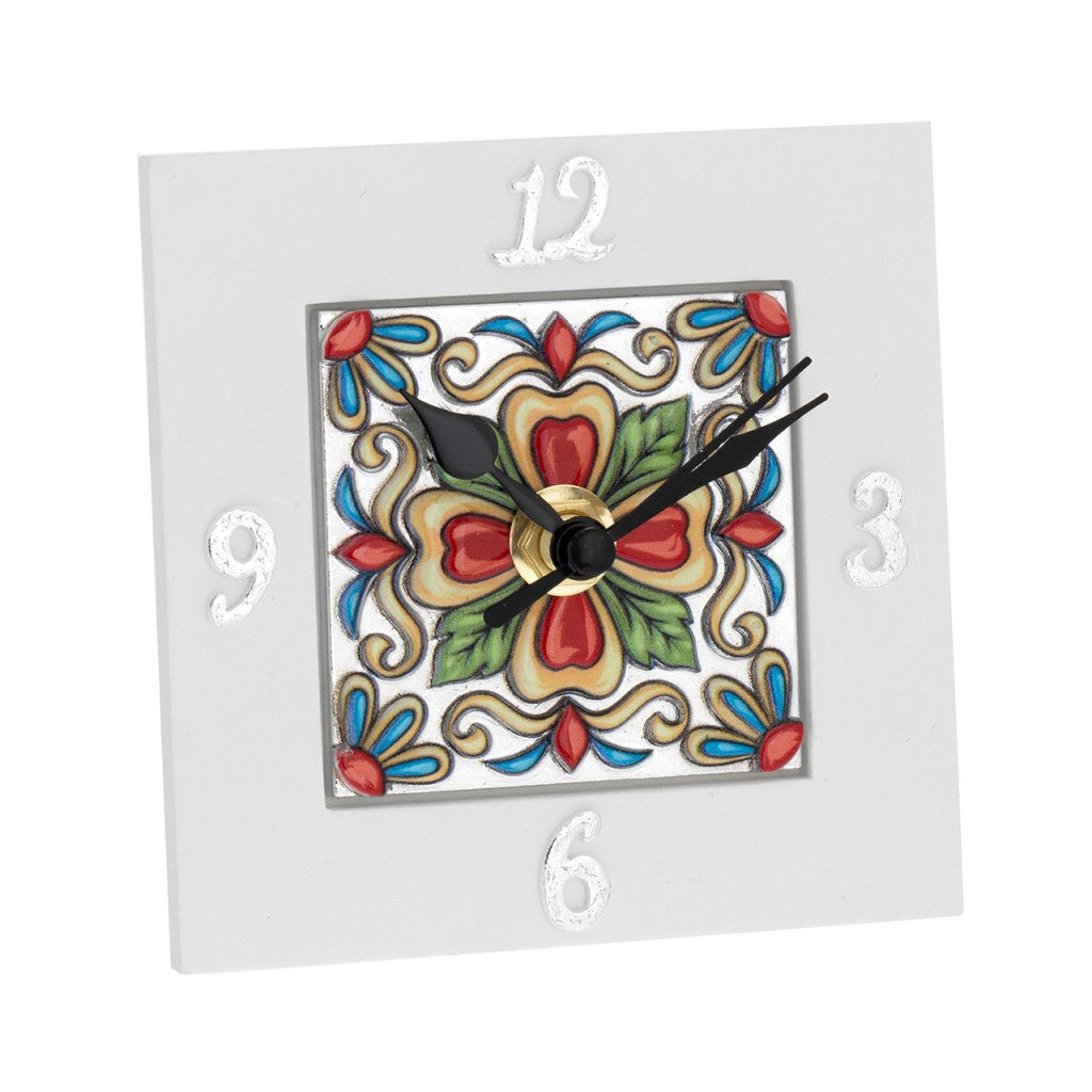 Le Maioliche Bagutta decoro rosso: Orologio da tavolo quadrato