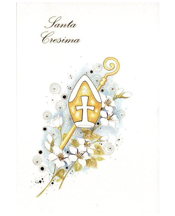 Partecipazione invito per Santa Cresima con Mitria e gigli, 10 pz con busta