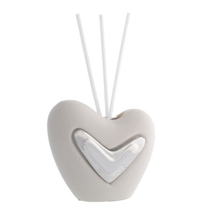 Profumatore ambiente cuore in porcellana bianca con cuoricino argentato bastoncini ed essenza marca bagutta