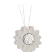 profumatore in porcellana e argento a forma di fiore con bastoncini e profumo bagutta