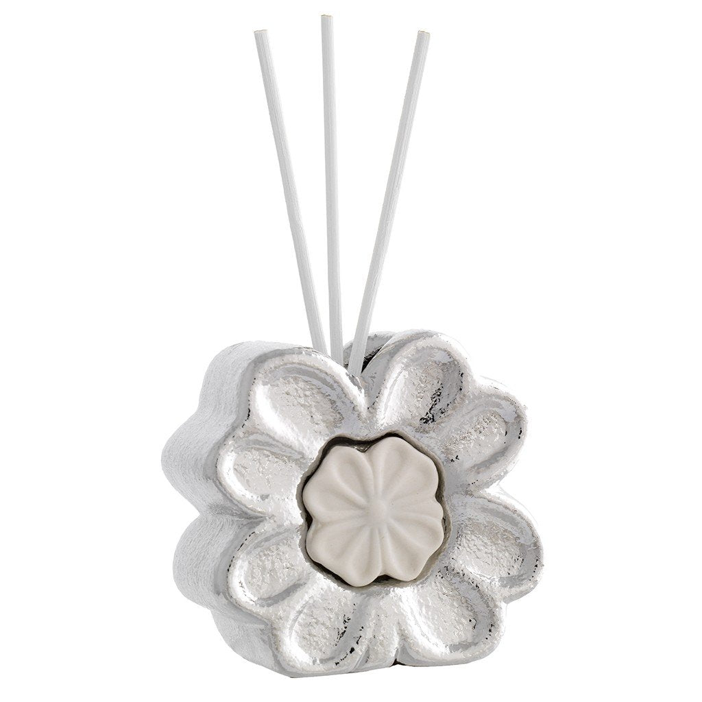 quadrifoglio argentato in porcellana, diffusore di profumo per ambiente ideale regalo o bomboniera utile ed elegante