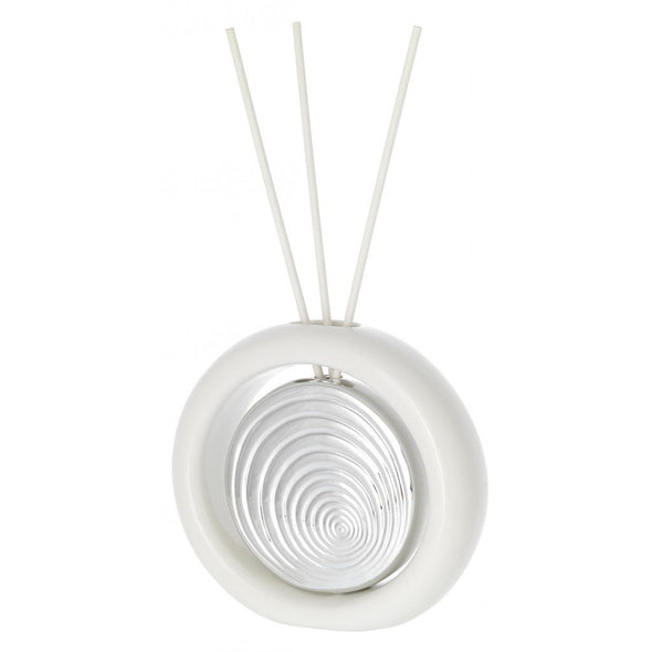 profumatore bagutta disco stilizzato bianco e argento con bastoncini ed essenza