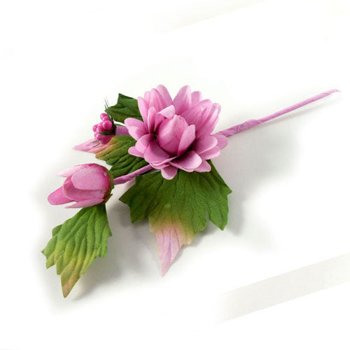 Ramo con fiore grande e bocciolo, fucsia rosso verde, 12 pz