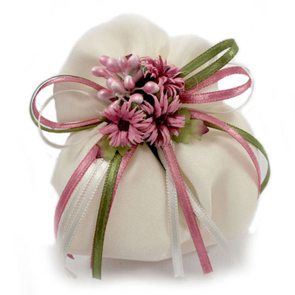 Saponette bomboniere matrimonio fiori porcellana colorati sacchetto macramè
