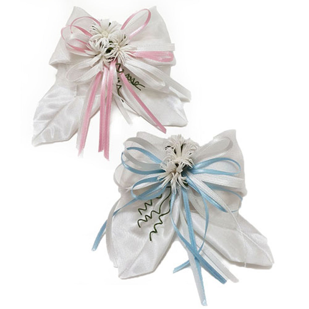 Sacchettino porta confetti a forma di fiocco in raso e organza